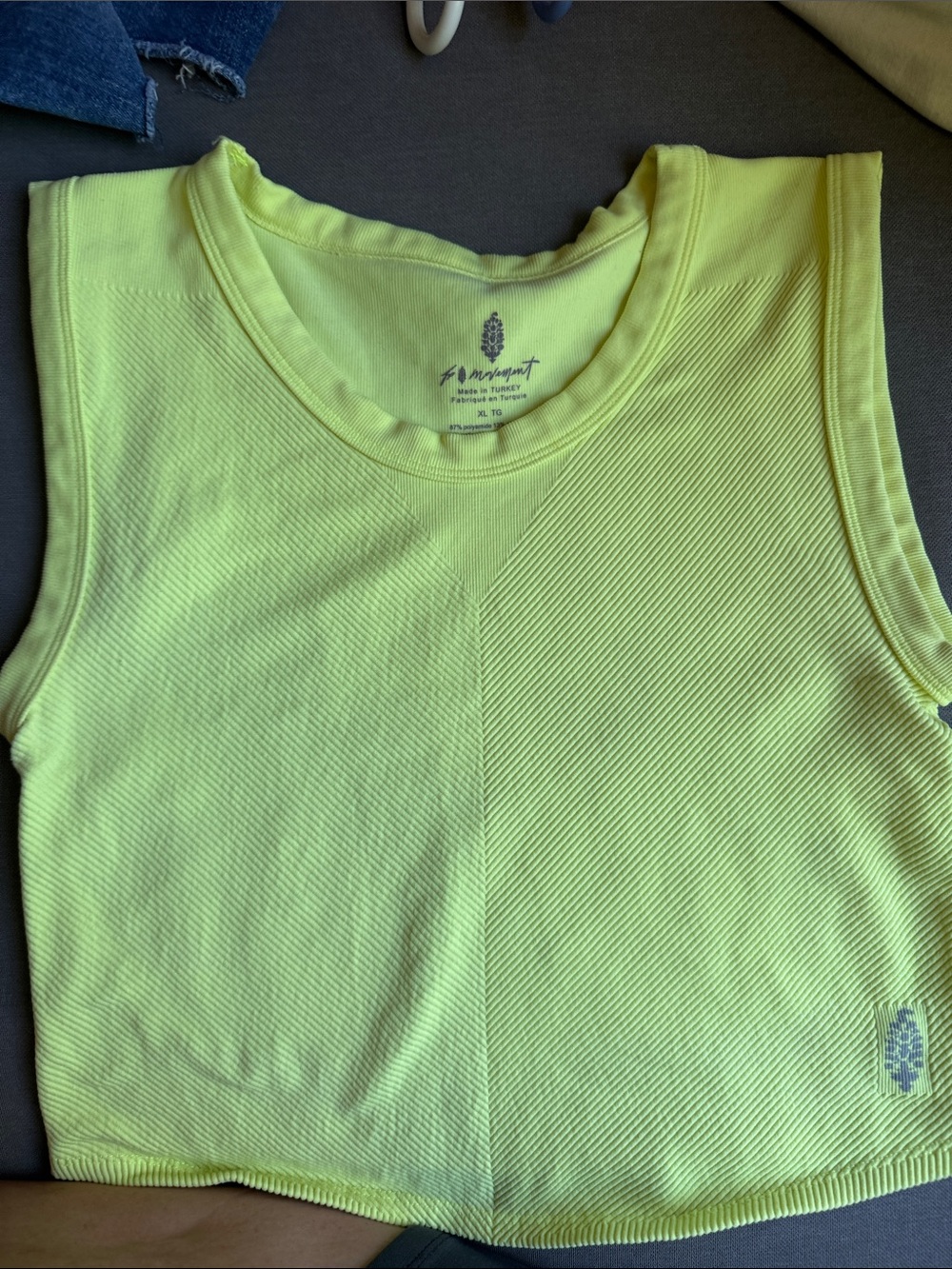 Free People Neon Yellow Ribbed Crop Tank